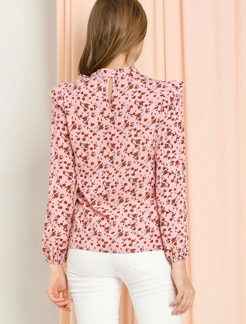 Allegra K Women's Side Bow Tie Neck Long Sleeve Ruffled Floral Blouse 13 Allegra K Women's Side Bow Tie Neck Long Sleeve Ruffled Floral Blouse