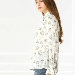 Allegra K Women's Floral Point Collar Button Down Office Shirt Blouse