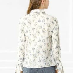 Allegra K Women's Floral Point Collar Button Down Office Shirt Blouse