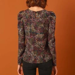 Allegra K Women's Puff Sleeve Top Retro Round Neck Puffy Blouse Tops