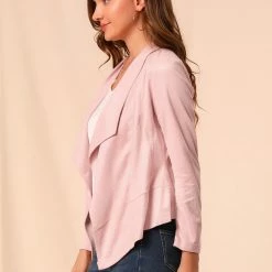 Allegra K Women's Moto Faux Suede Jacket Lightweight Open Front Lapel Draped Outwear Cardigan Clothing 133 Allegra K Women's Moto Faux Suede Jacket Lightweight Open Front Lapel Draped Outwear Cardigan Clothing