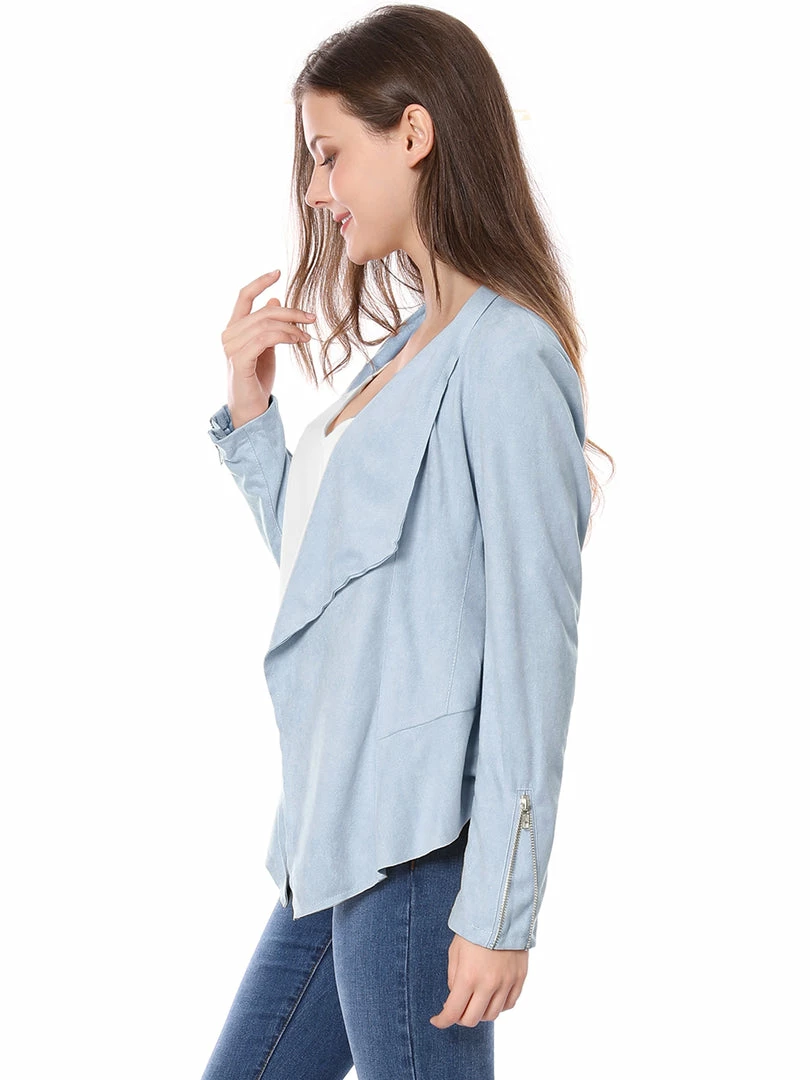 Allegra K Women's Moto Faux Suede Jacket Lightweight Open Front Lapel Draped Outwear Cardigan Clothing 60 Allegra K Women's Moto Faux Suede Jacket Lightweight Open Front Lapel Draped Outwear Cardigan Clothing