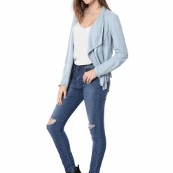 Allegra K Women's Moto Faux Suede Jacket Lightweight Open Front Lapel Draped Outwear Cardigan Clothing 128 Allegra K Women's Moto Faux Suede Jacket Lightweight Open Front Lapel Draped Outwear Cardigan Clothing