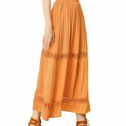 Allegra K Women's Lace Insert Vintage Swing A-Line Maxi Skirt With Elastic Waist