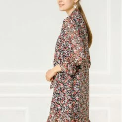 Allegra K Women's Floral Print Ruffle Hem Bell Sleeve Chiffon Loose Shift Dress