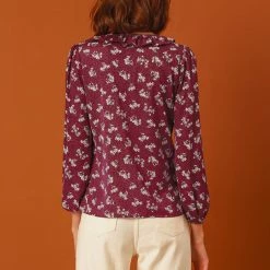 Allegra K Women's Vintage Floral Tie V Neck Ruffle Fall Blouse Top