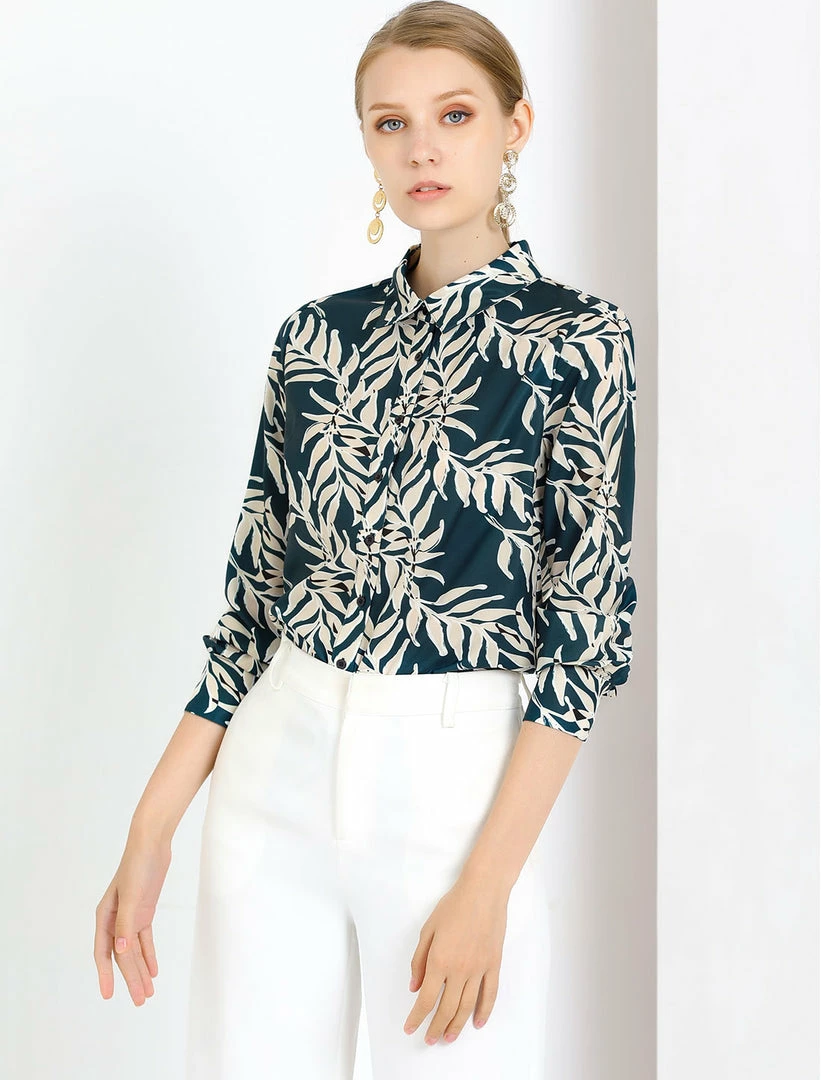 Allegra K Women's Printed Casual Formal Blouse Long Sleeve Small Office Shirt 6 Allegra K Women's Printed Casual Formal Blouse Long Sleeve Small Office Shirt