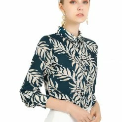 Allegra K Women's Printed Casual Formal Blouse Long Sleeve Small Office Shirt