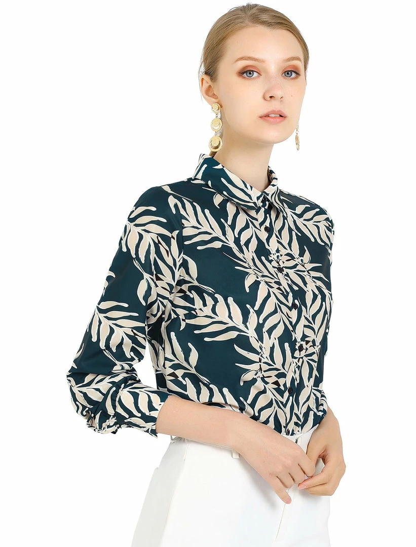 Allegra K Women's Printed Casual Formal Blouse Long Sleeve Small Office Shirt 4 Allegra K Women's Printed Casual Formal Blouse Long Sleeve Small Office Shirt