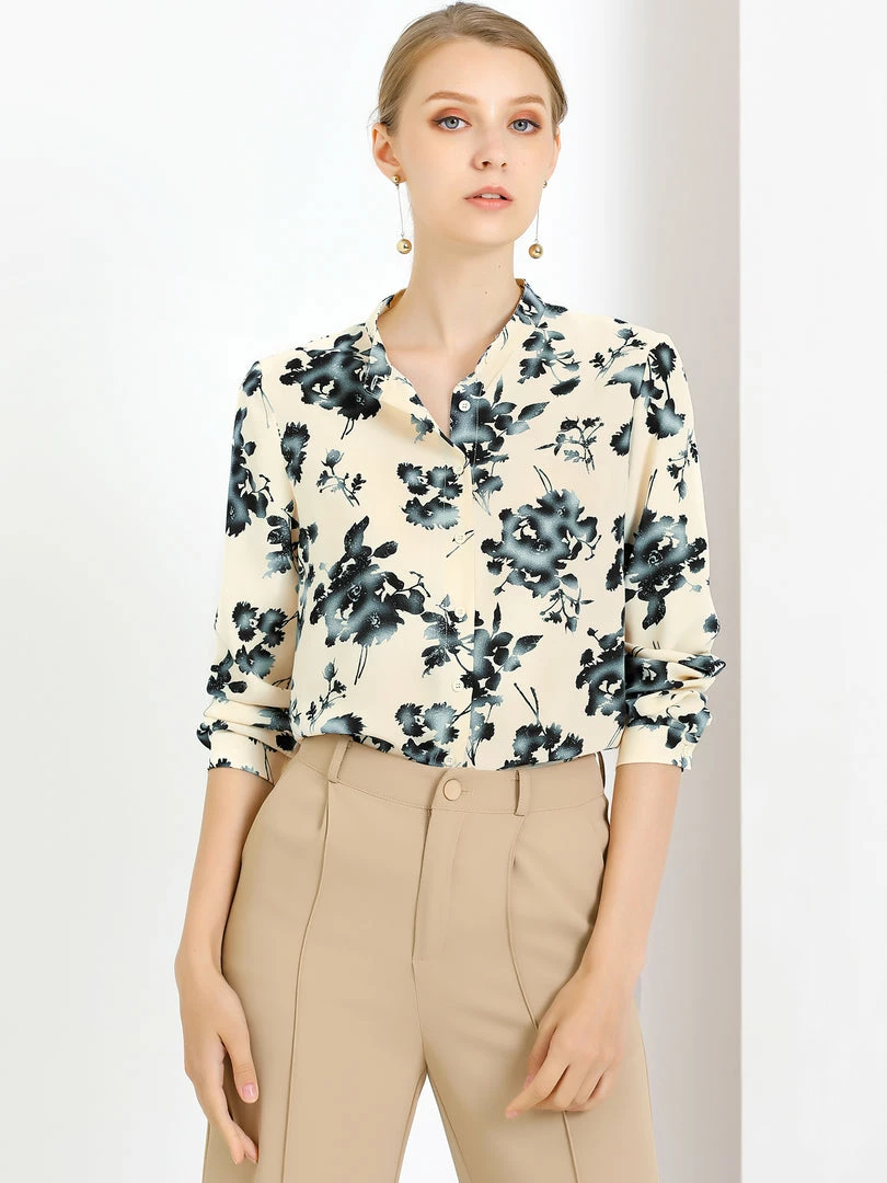 Allegra K Women's Floral Button Down Long Sleeves Work Office Shirt Blouse 11 Allegra K Women's Floral Button Down Long Sleeves Work Office Shirt Blouse