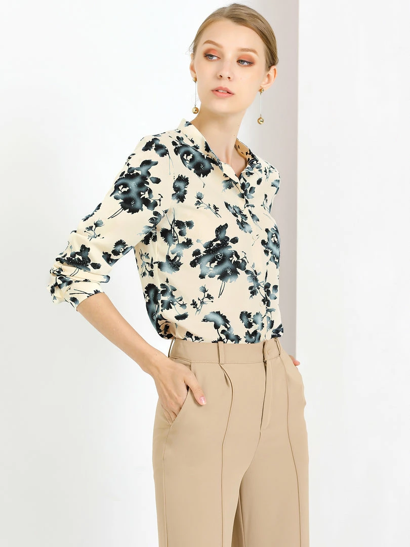 Allegra K Women's Floral Button Down Long Sleeves Work Office Shirt Blouse 12 Allegra K Women's Floral Button Down Long Sleeves Work Office Shirt Blouse