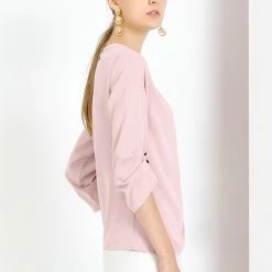 Allegra K Women's Round Neck Keyhole Pleated Shirred 3/4 Sleeve Work Top 35 Allegra K Women's Round Neck Keyhole Pleated Shirred 3/4 Sleeve Work Top