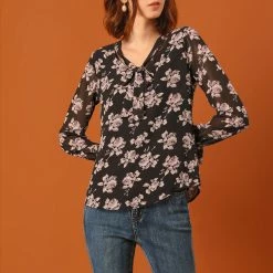 Allegra K Women's Floral Bow Tie Neck Long Sleeve Choker Chiffon Blouse Top 23 Allegra K Women's Floral Bow Tie Neck Long Sleeve Choker Chiffon Blouse Top