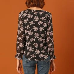 Allegra K Women's Floral Bow Tie Neck Long Sleeve Choker Chiffon Blouse Top 24 Allegra K Women's Floral Bow Tie Neck Long Sleeve Choker Chiffon Blouse Top