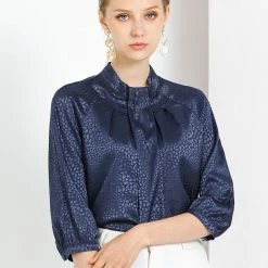 Allegra K Women's Elegant Satin 3/4 Sleeve Blouse Pleated High Collar Work Top 21 Allegra K Women's Elegant Satin 3/4 Sleeve Blouse Pleated High Collar Work Top