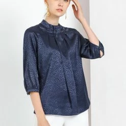 Allegra K Women's Elegant Satin 3/4 Sleeve Blouse Pleated High Collar Work Top 22 Allegra K Women's Elegant Satin 3/4 Sleeve Blouse Pleated High Collar Work Top