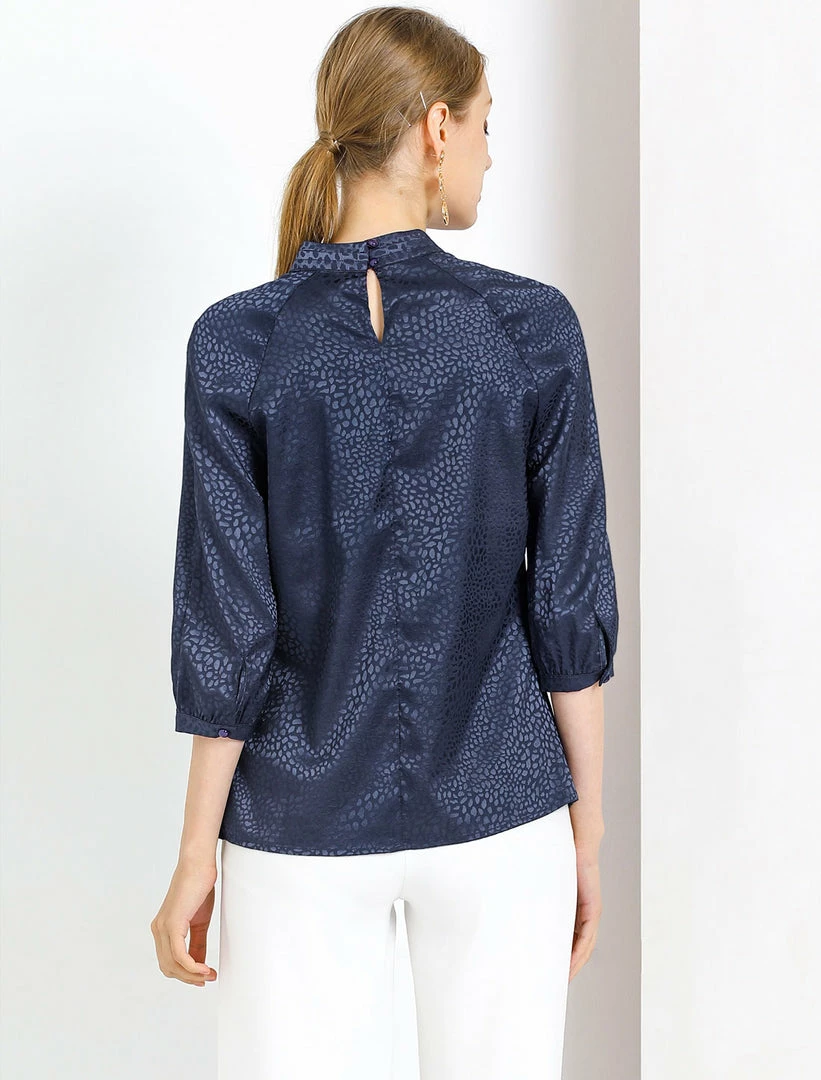 Allegra K Women's Elegant Satin 3/4 Sleeve Blouse Pleated High Collar Work Top 13 Allegra K Women's Elegant Satin 3/4 Sleeve Blouse Pleated High Collar Work Top