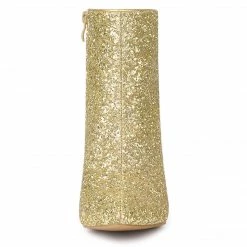 Allegra K Women's Clear Block Heel Glitter Ankle Boots Shoes