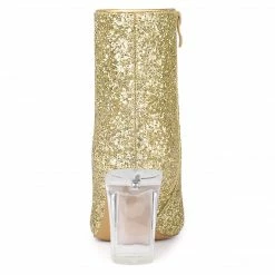 Allegra K Women's Clear Block Heel Glitter Ankle Boots Shoes