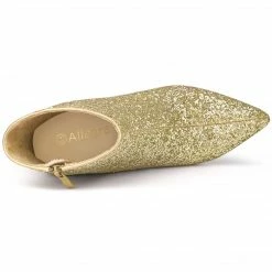 Allegra K Women's Clear Block Heel Glitter Ankle Boots Shoes