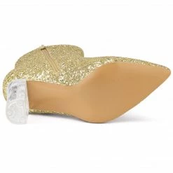 Allegra K Women's Clear Block Heel Glitter Ankle Boots Shoes