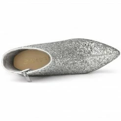 Allegra K Women's Clear Block Heel Glitter Ankle Boots Shoes