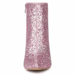 Allegra K Women's Clear Block Heel Glitter Ankle Boots Shoes