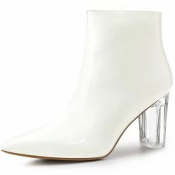 Allegra K Women's Clear Heel Pointy Toe Chunky Heels Ankle Boots 20 Allegra K Women's Clear Heel Pointy Toe Chunky Heels Ankle Boots