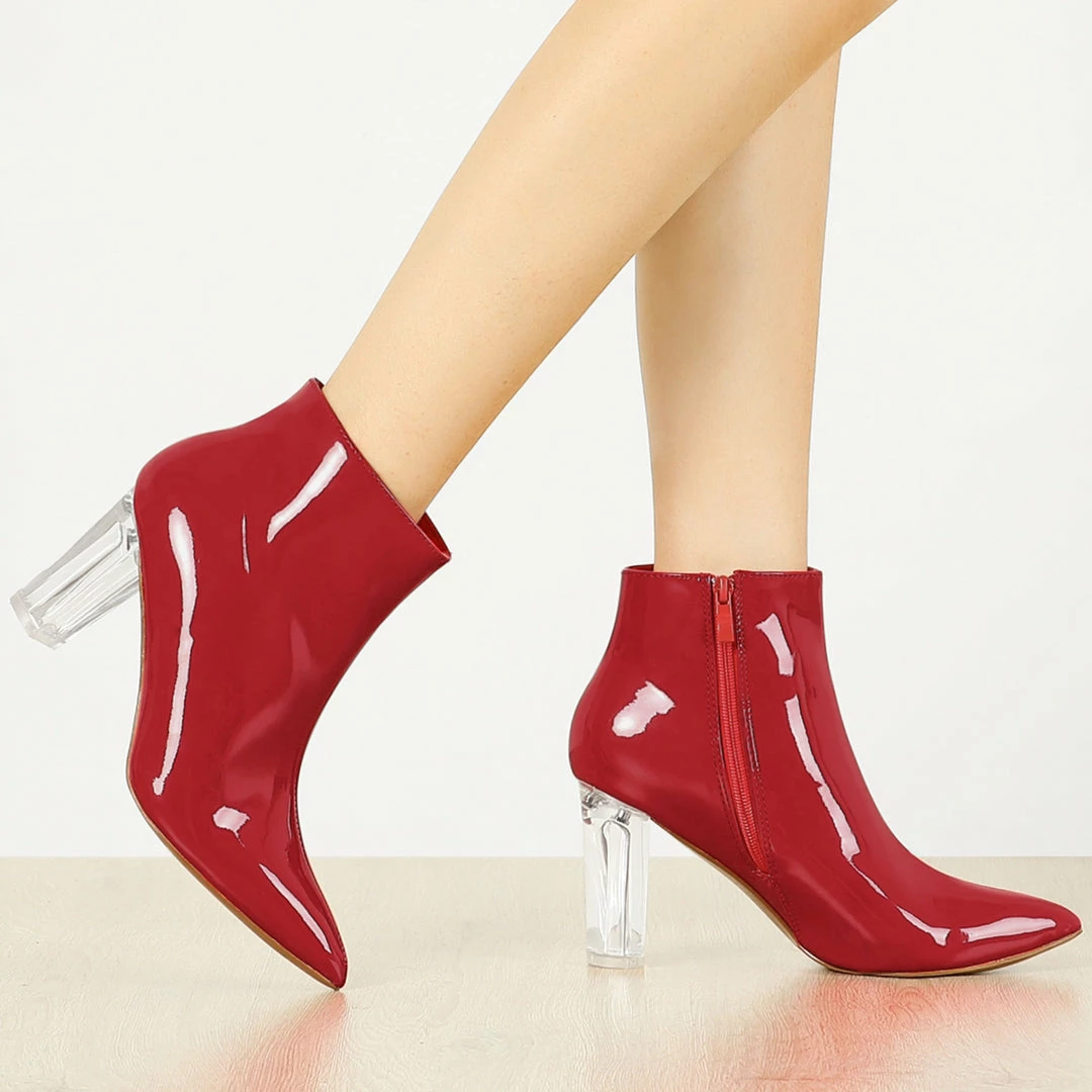 Allegra K Women's Clear Heel Pointy Toe Chunky Heels Ankle Boots 4 Allegra K Women's Clear Heel Pointy Toe Chunky Heels Ankle Boots
