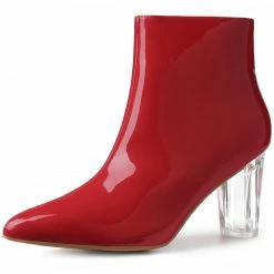 Allegra K Women's Clear Heel Pointy Toe Chunky Heels Ankle Boots