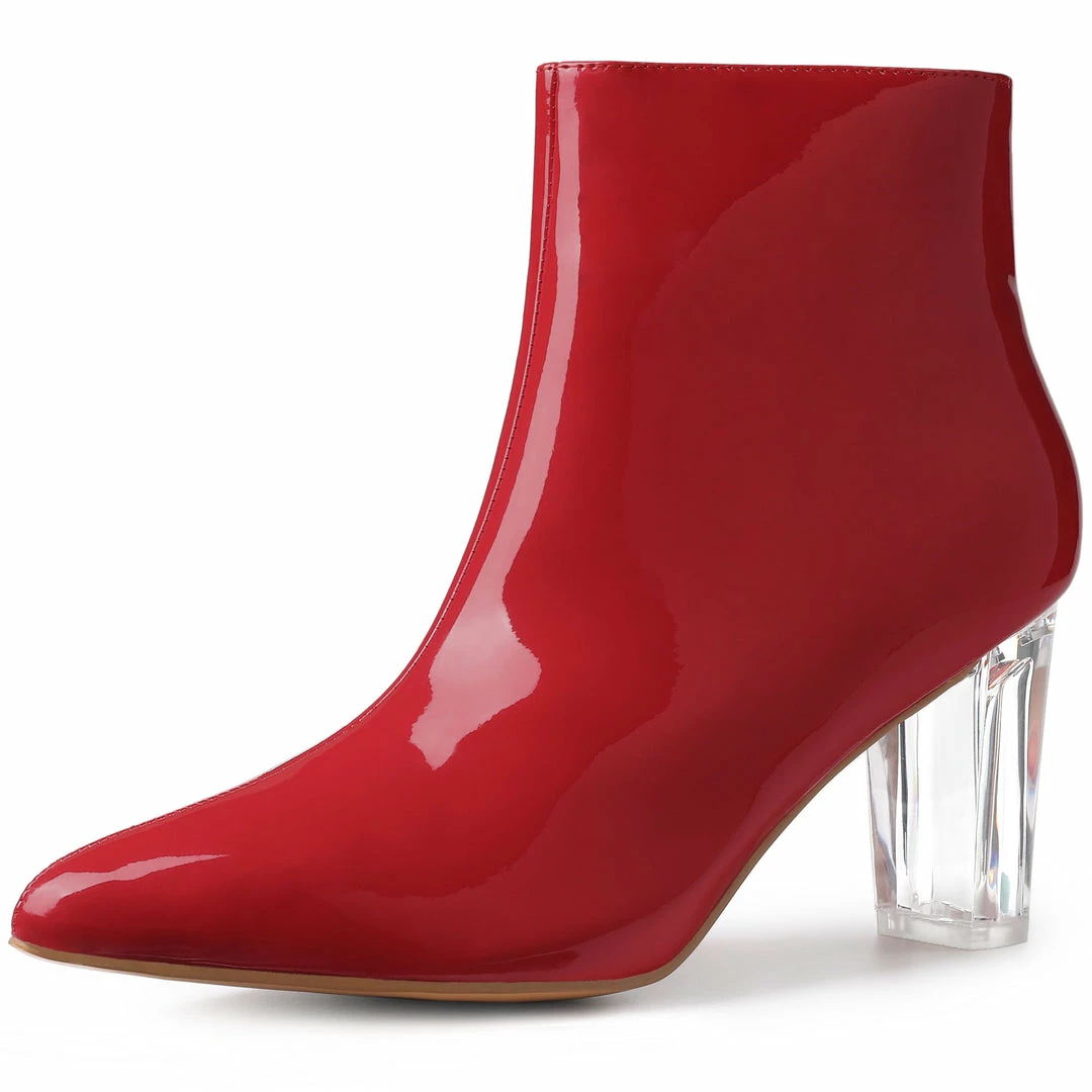 Allegra K Women's Clear Heel Pointy Toe Chunky Heels Ankle Boots 3 Allegra K Women's Clear Heel Pointy Toe Chunky Heels Ankle Boots