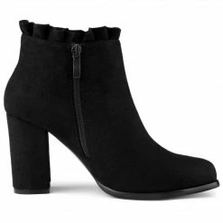 Allegra K Women's Ruffle Block Heel Ankle Boots Shoes