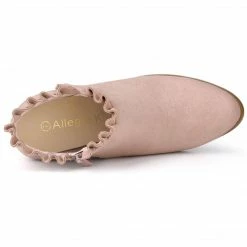 Allegra K Women's Ruffle Block Heel Ankle Boots Shoes