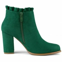 Allegra K Women's Ruffle Block Heel Ankle Boots Shoes