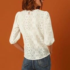 Allegra K Women's 3/4 Lantern Sleeve Semi Sheer Vintage Lace Tops 60 Allegra K Women's 3/4 Lantern Sleeve Semi Sheer Vintage Lace Tops
