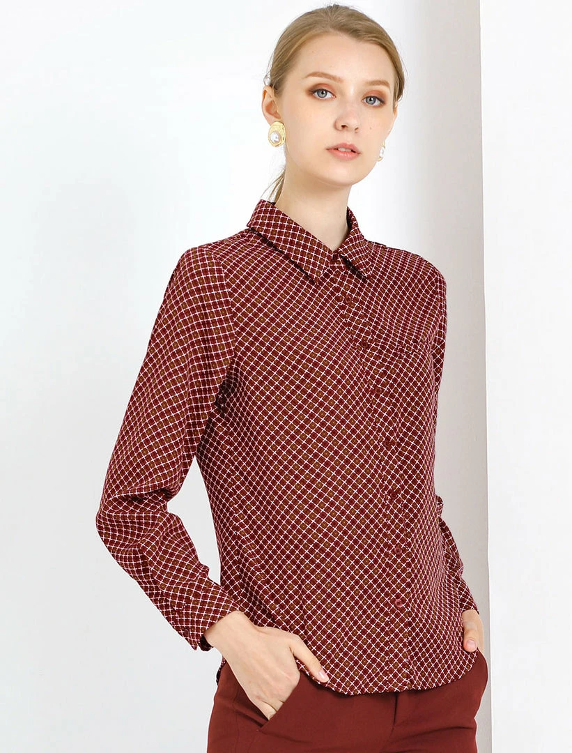Allegra K Women's Plaid Collared Button Up Long Sleeve Office Work Shirt 10 Allegra K Women's Plaid Collared Button Up Long Sleeve Office Work Shirt