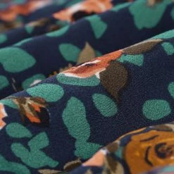 Allegra K Women's Smocked Waist Ruffled Hem Stand Collar Floral Dots Blouse