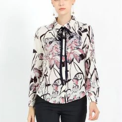 Allegra K Women's Floral Button Down Long Sleeves Tie Neck Work Office Shirt Blouse 33 Allegra K Women's Floral Button Down Long Sleeves Tie Neck Work Office Shirt Blouse