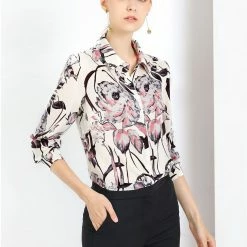 Allegra K Women's Floral Button Down Long Sleeves Tie Neck Work Office Shirt Blouse 34 Allegra K Women's Floral Button Down Long Sleeves Tie Neck Work Office Shirt Blouse