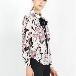 Allegra K Women's Floral Button Down Long Sleeves Tie Neck Work Office Shirt Blouse 35 Allegra K Women's Floral Button Down Long Sleeves Tie Neck Work Office Shirt Blouse