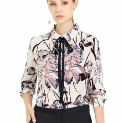 Allegra K Women's Floral Button Down Long Sleeves Tie Neck Work Office Shirt Blouse 32 Allegra K Women's Floral Button Down Long Sleeves Tie Neck Work Office Shirt Blouse