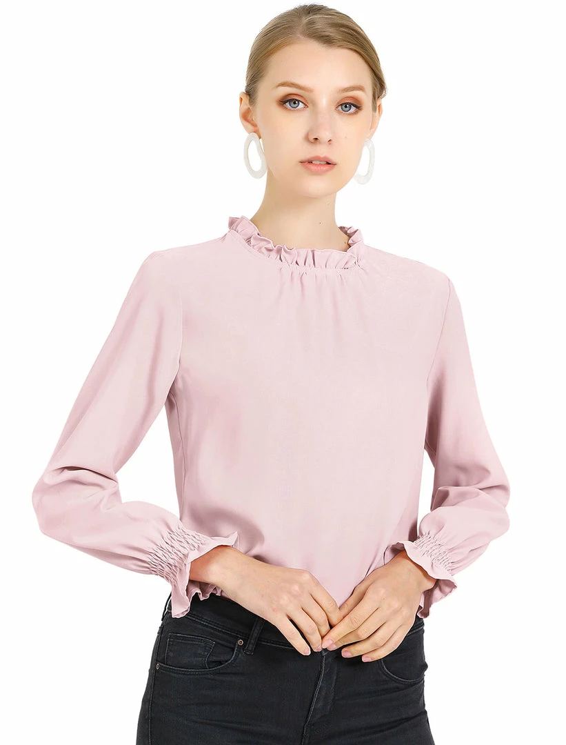 Allegra K Women's Casual Work Long Sleeve Blouse Ruffle Mock Neck Top 11 Allegra K Women's Casual Work Long Sleeve Blouse Ruffle Mock Neck Top