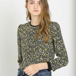 Allegra K Women's Vintage Puff Sleeve Button Down Back Contrast Color Floral Printed Blouse Top