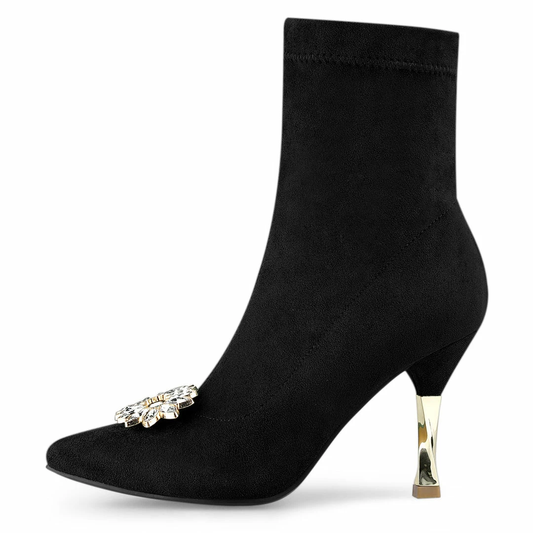 Allegra K Shoes Women's Slip On Pointed Toe Heel Ankle Heeled Boots 10 Allegra K Shoes Women's Slip On Pointed Toe Heel Ankle Heeled Boots