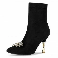 Allegra K Shoes Women's Slip On Pointed Toe Heel Ankle Heeled Boots