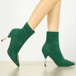 Allegra K Shoes Women's Slip On Pointed Toe Heel Ankle Heeled Boots 33 Allegra K Shoes Women's Slip On Pointed Toe Heel Ankle Heeled Boots