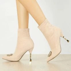 Allegra K Shoes Women's Slip On Pointed Toe Heel Ankle Heeled Boots 40 Allegra K Shoes Women's Slip On Pointed Toe Heel Ankle Heeled Boots