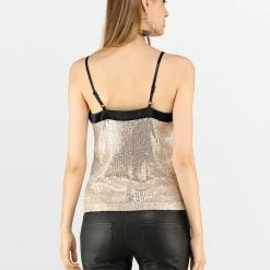 Allegra K Women's Sequin Sparkle Glitter Spaghetti Strap Camisole Tank Top