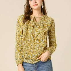 Allegra K Women's Casual Fall Long Sleeve Tops Chiffon Ruffle Tie Neck Floral Blouse 11 Allegra K Women's Casual Fall Long Sleeve Tops Chiffon Ruffle Tie Neck Floral Blouse