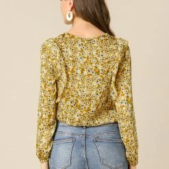 Allegra K Women's Casual Fall Long Sleeve Tops Chiffon Ruffle Tie Neck Floral Blouse 14 Allegra K Women's Casual Fall Long Sleeve Tops Chiffon Ruffle Tie Neck Floral Blouse